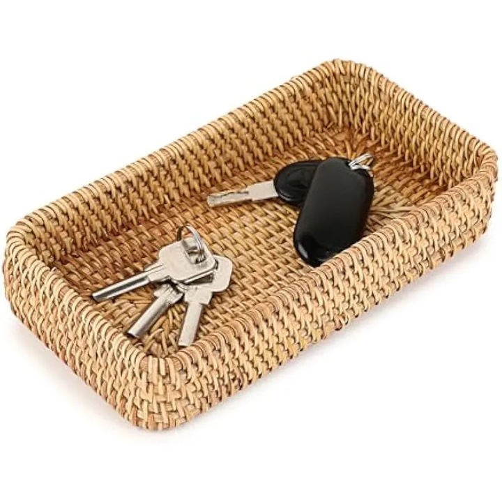 Rattan dísztálca, kicsi, 21x12x4cm, natúr, könnyű, tartós