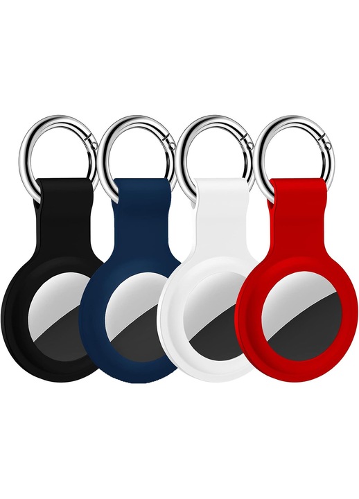 4 db szilikon tok AirTag-hez, fém karabiner, többszínű, 4 db