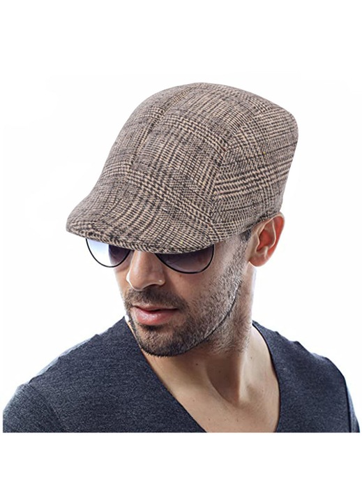 Bereta barbati, lana si vascoza, model twill, negru si alb, 56-58 cm