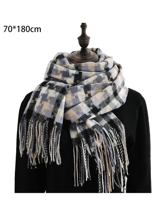 Esarfa plaid oversized, 59x59 inch, multicolor, acrilic, imitatie casmir