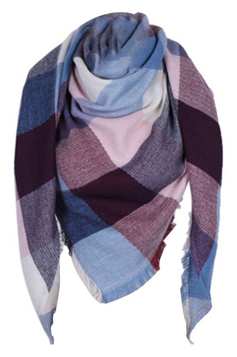Esarfa triunghiulara, acrilic, roz negru albastru roz, 140x140x190cm