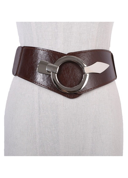 1 Buc. Curea de Talie Elastica Lata Vintage de Moda pentru Femei, cu Catarama Interlock (Cafea)