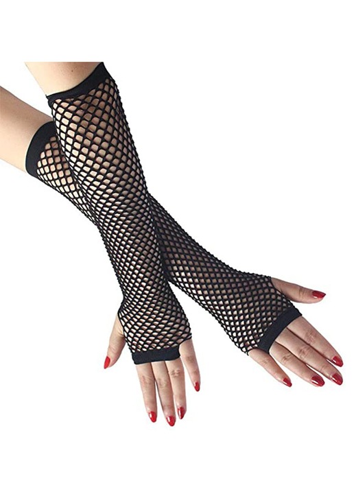 1 Pereche Manusi Lunga Tip Plasa pentru Femei Manusi Fara Degete Tip Plasa Stil Goth Punk Rock Anii '80 pentru Costum de Club Petrecere de Halloween Cosplay - Negru