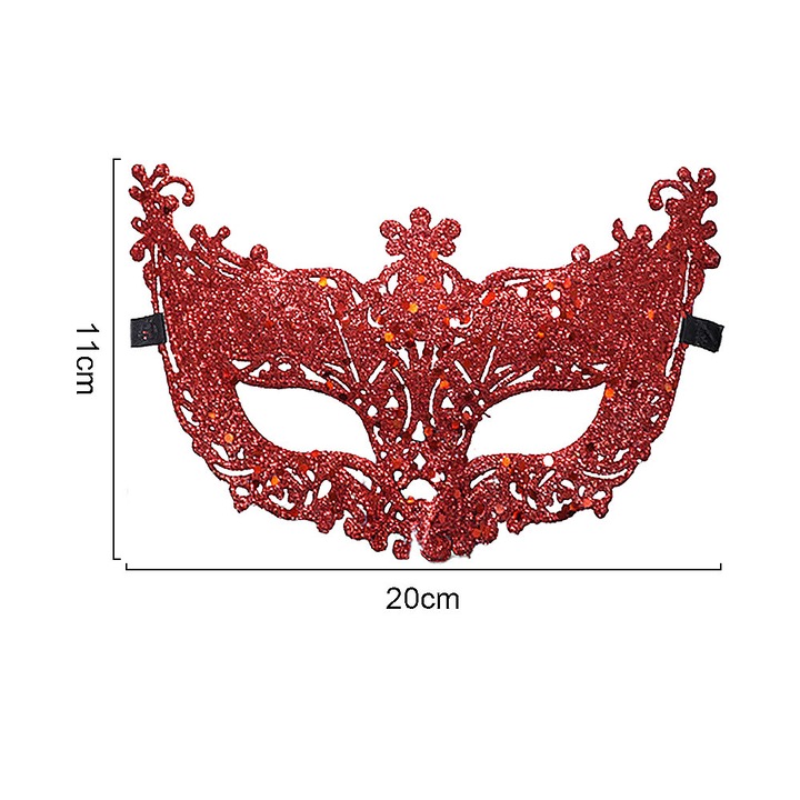 Masca dantela carnaval femei, rosu-auriu, reglabila