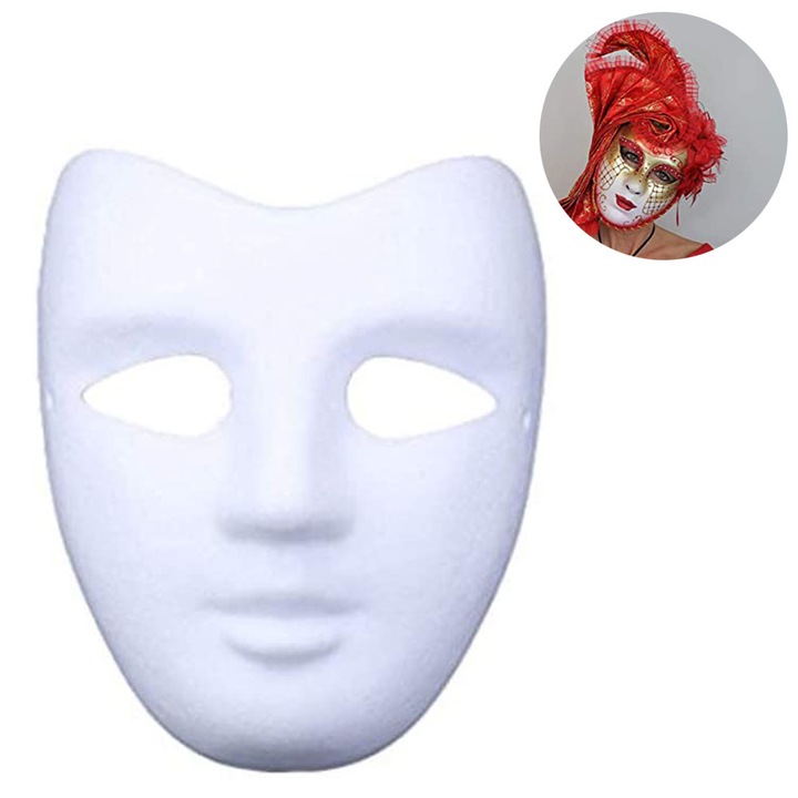 Set 5 masti albe din hartie 20x18cm pentru pictura si petreceri