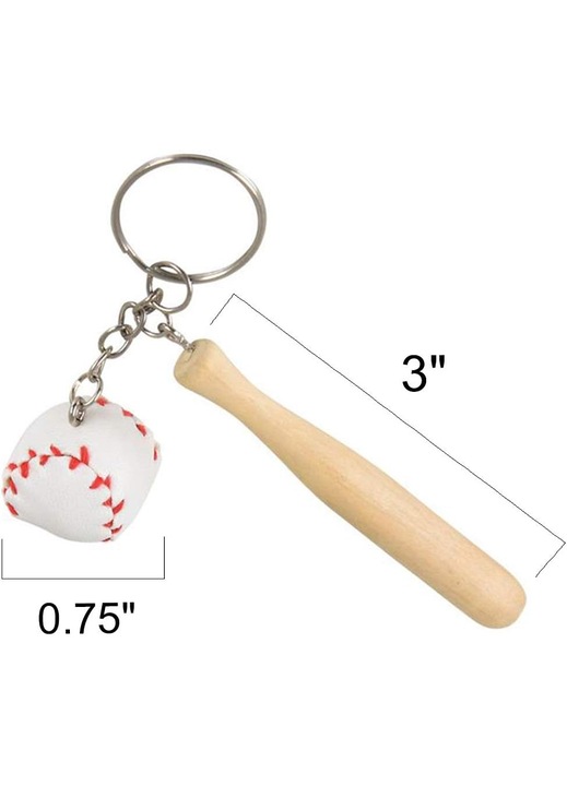 12 db baseball ütő és labda kulcstartó szett, fa, 7.5x3cm, többszínű