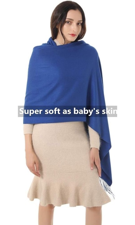 Esarfa pashmina dama, 50% casmir 50% acrilic, albastru, 200x66cm
