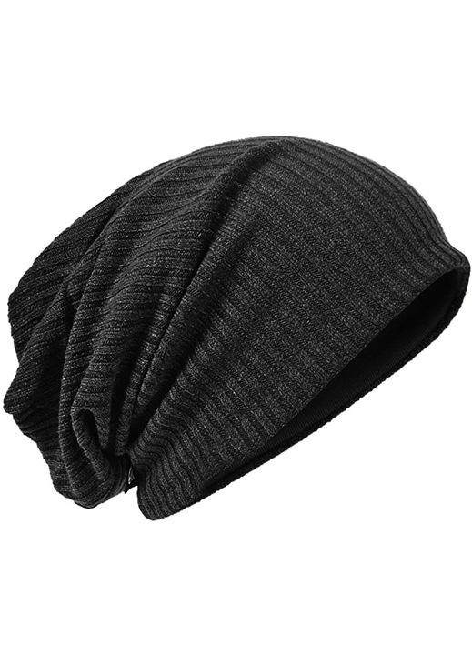Caciula tricotata unisex, plus, albastru-negru-gri, 30x26cm, 56-60cm