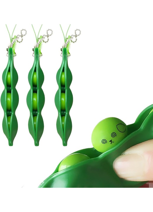 3 db zöld, többszínű borsó fidget játék kulcstartó készlet 7x2x1.5cm