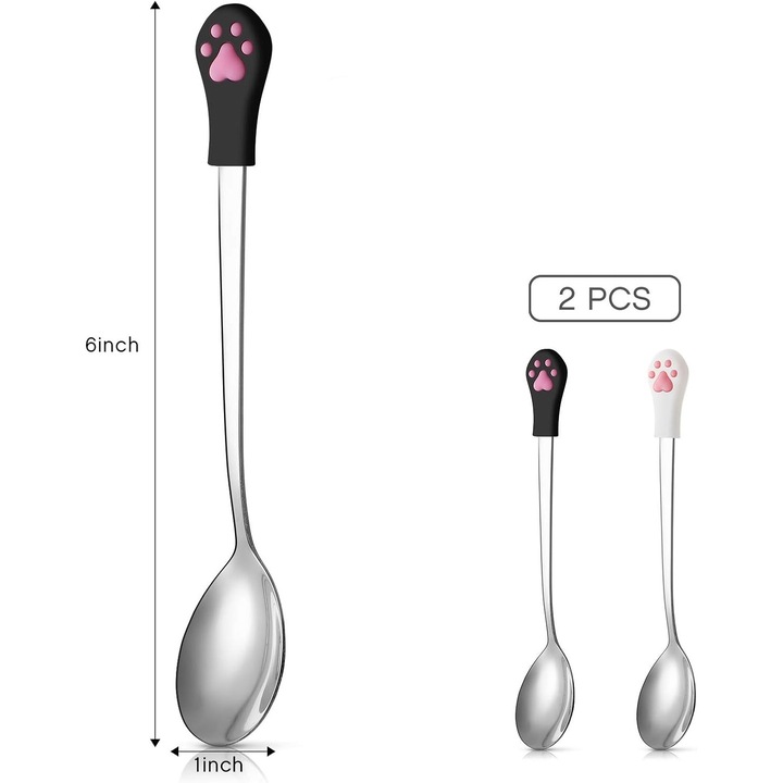Set 2 linguri hranire animale inox silicon alb negru 15x2.5x4cm