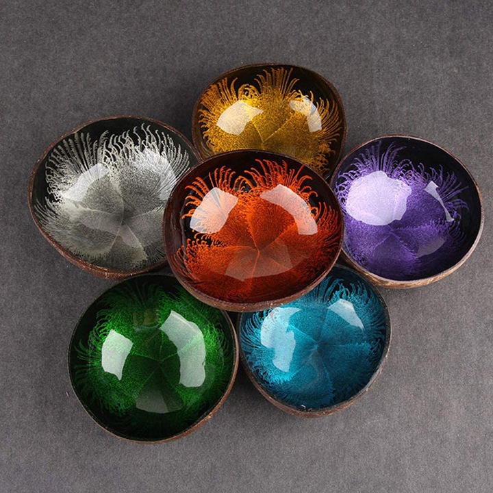 Bol din coaja de cocos, multicolor, 15x15x6.5cm, set 1 bucata