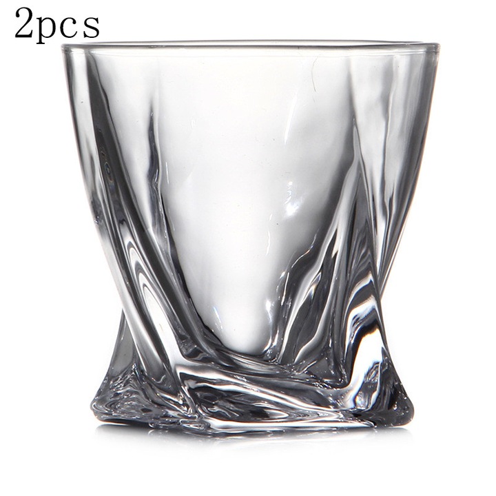 2 db whisky pohár szett, csavart design, átlátszó, nagy űrtartalom