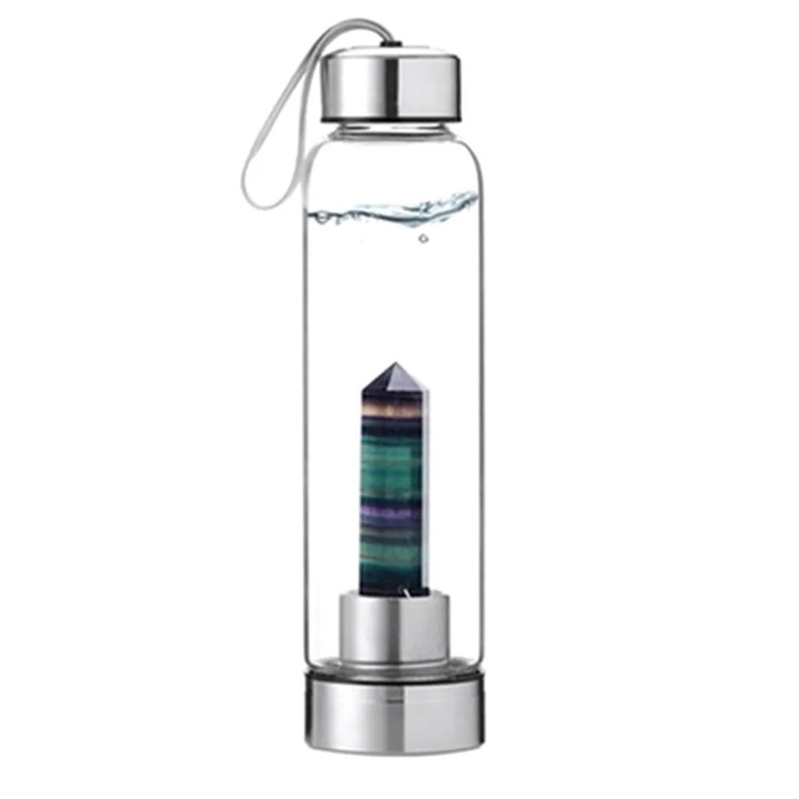 Termosz palack természetes fluorit kristály oszloppal, rozsdamentes acél, 500ml