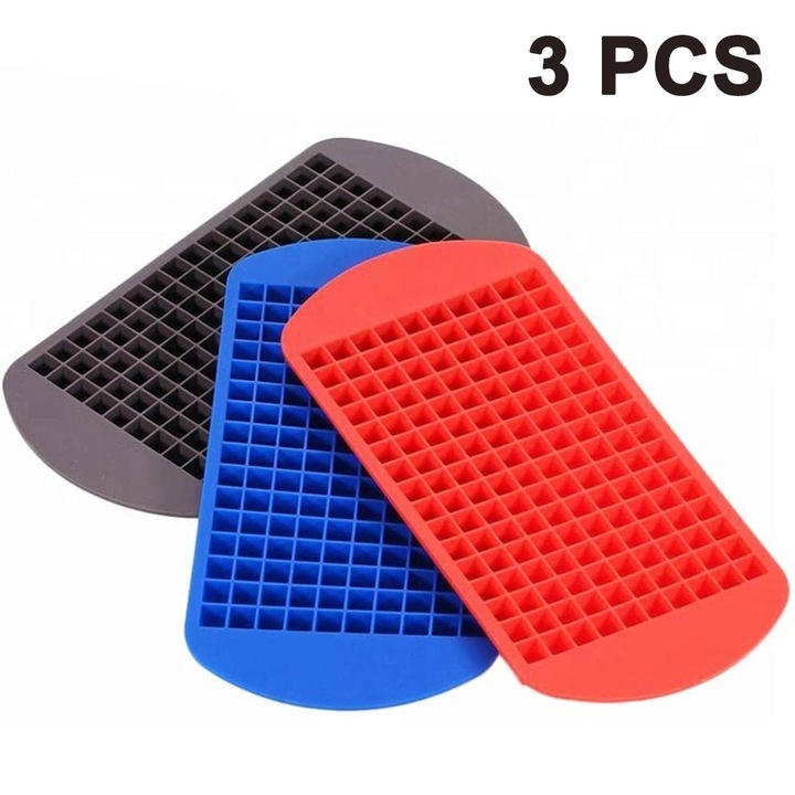 Set 3 forme cuburi gheata, silicon alimentar, 24x12cm, negru albastru rosu