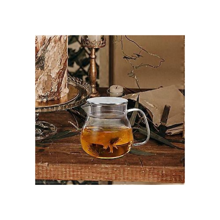 Üveg teáskanna 500ml átlátszó hőálló 13.5x10.5x10cm szett