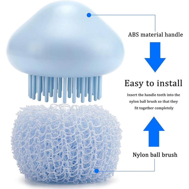 Nylon gömbkefe tisztításhoz, tartós, ABS fogantyú, többszínű, 1 db