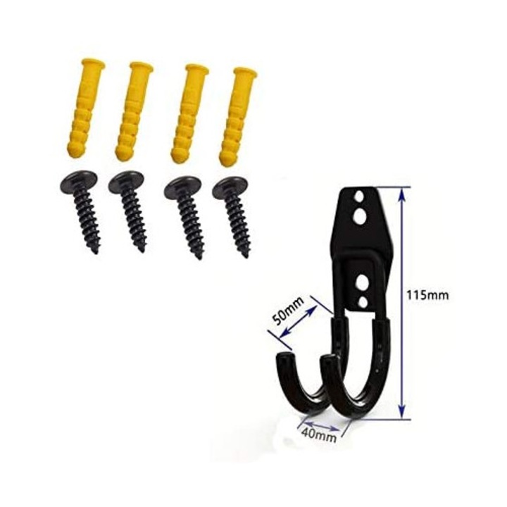 Suport perete pentru masa de calcat, set 2 bucati, metal, negru, 11.5x5cm