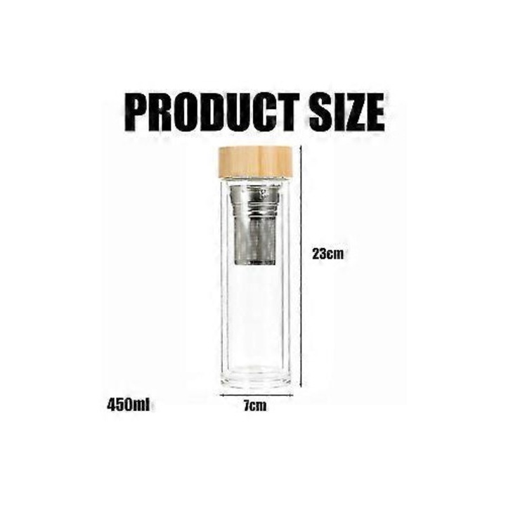 Duplafalú boroszilikát üveg teáskanna, szűrővel, 450ml, átlátszó, 23x7cm