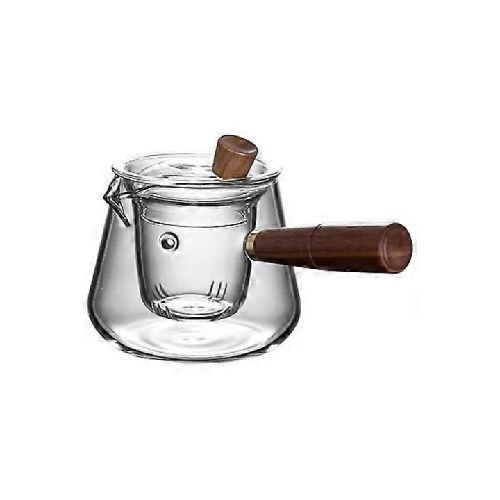 Boroszilikát üveg teáskanna fa fogantyúval és infúzorral, átlátszó, 800ml