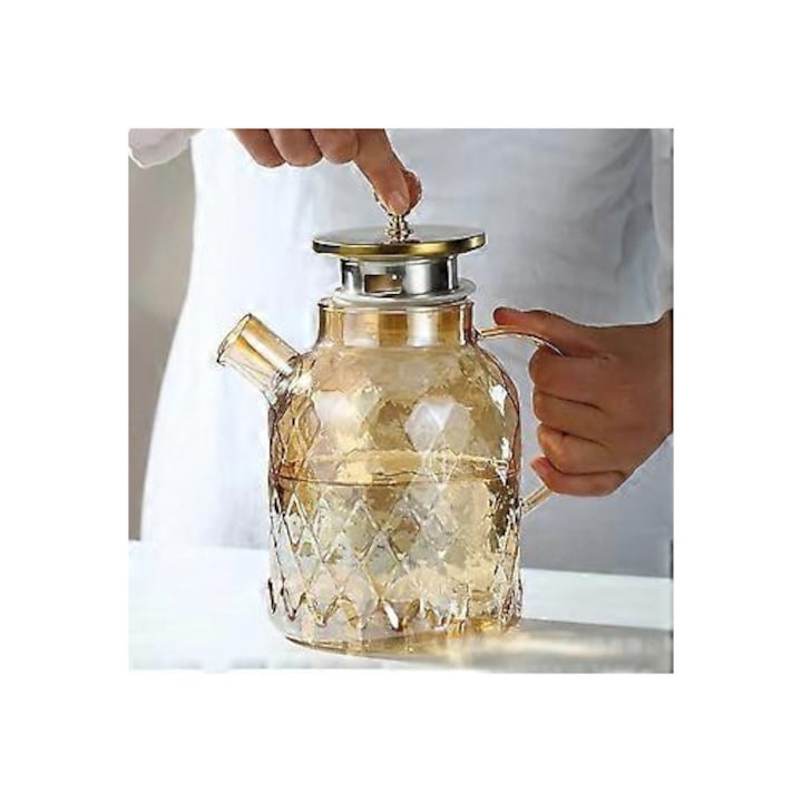 Üveg teáskanna szűrővel, 1.8L, borostyán színű