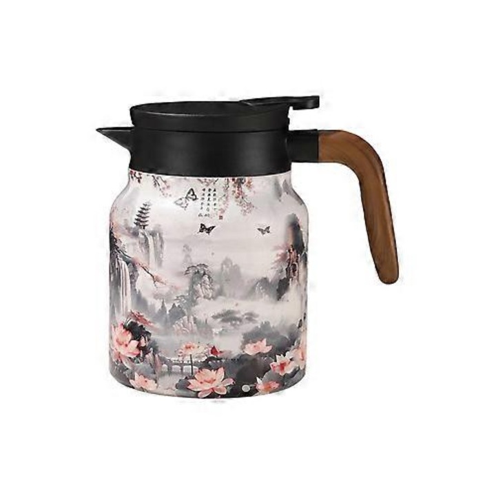 Vintage virágos rozsdamentes acél teáskanna 1000ml infúzorral és hőszigeteléssel