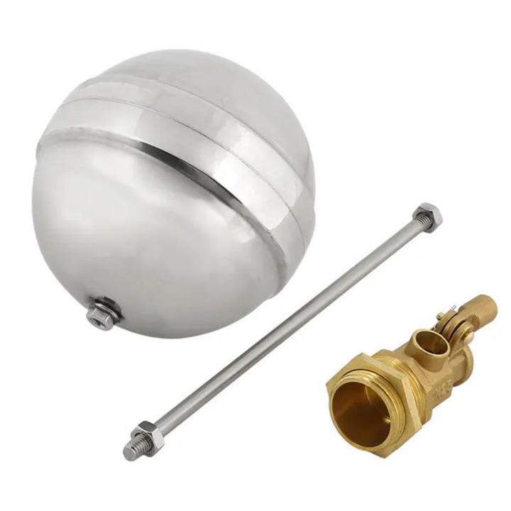 Rozsdamentes acél úszógolyós szelep, sárgaréz, 114mm, DN25 G1 menet, vízhez