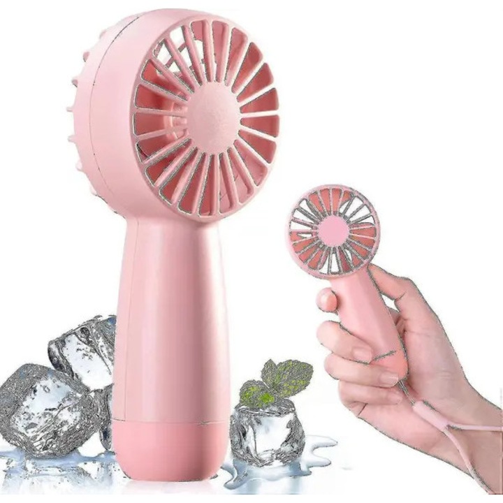 Mini hordozható ventilátor, 3 sebességes, rózsaszín, 13.6x6.1x3.6cm, 1500mAh