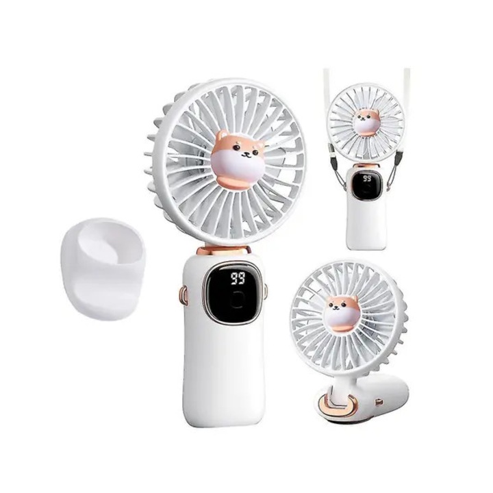Hordozható ventilátor, 4000mAh, 5 sebességfokozat, fehér, 20 óra, összecsukható, állvánnyal