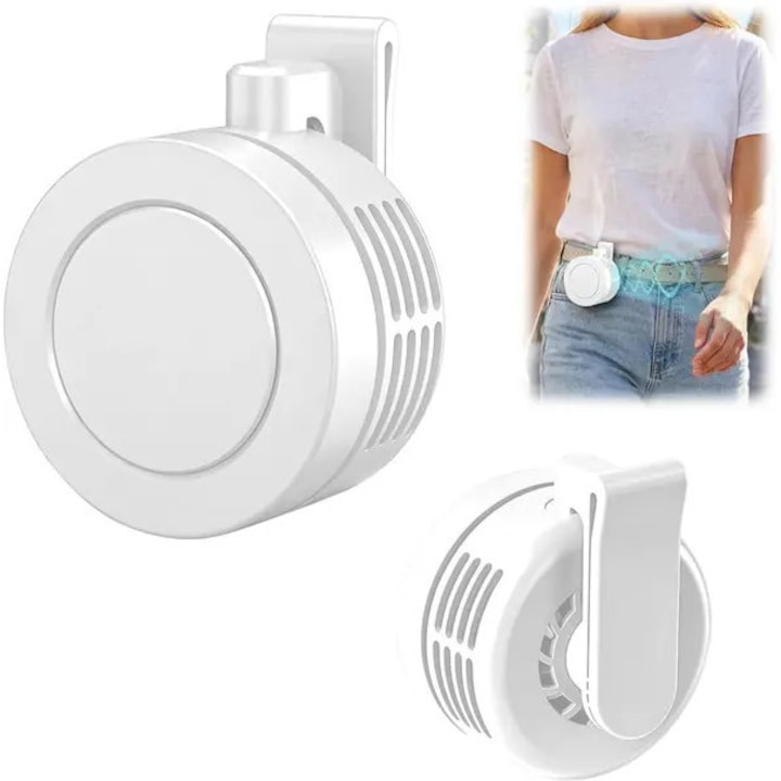 Derékra csíptethető ventilátor, 3 sebességes, lapát nélküli, csendes, USB-C, hordozható