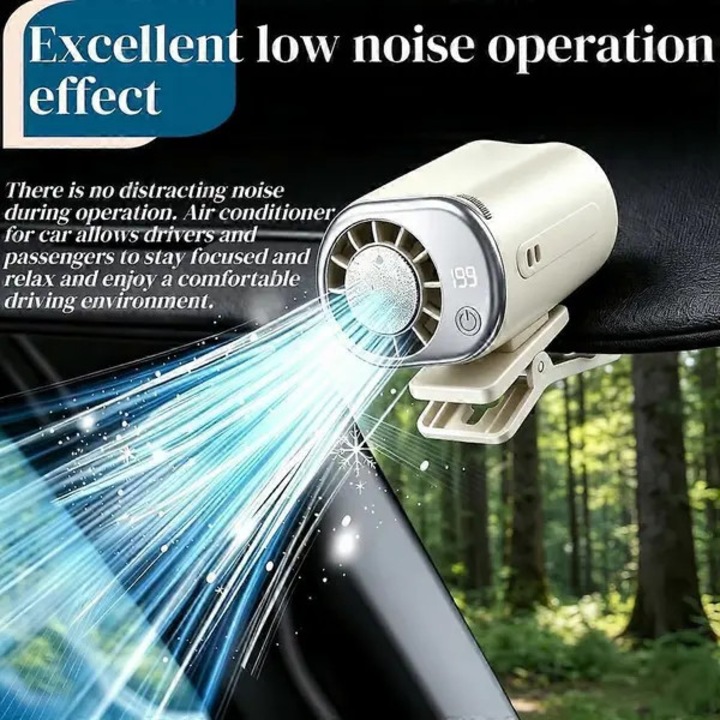 Autós hordozható légkondicionáló, 199 sebességfokozat, 360°-ban állítható, LED, USB, fehér, kompakt