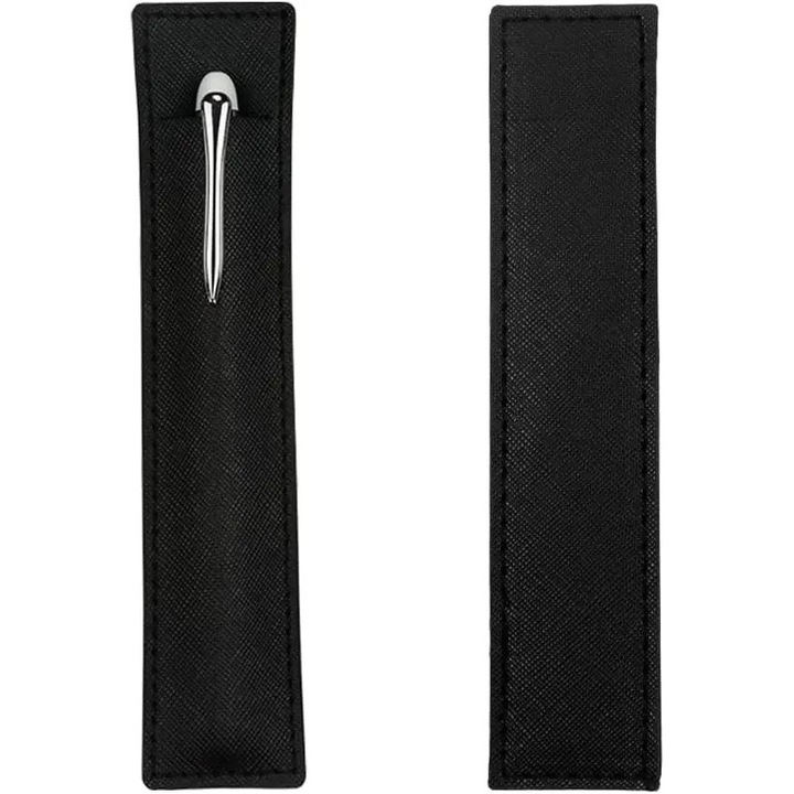 Комплект от 2 кожени калъфа за химикалки, черен, 16.5x3.5см