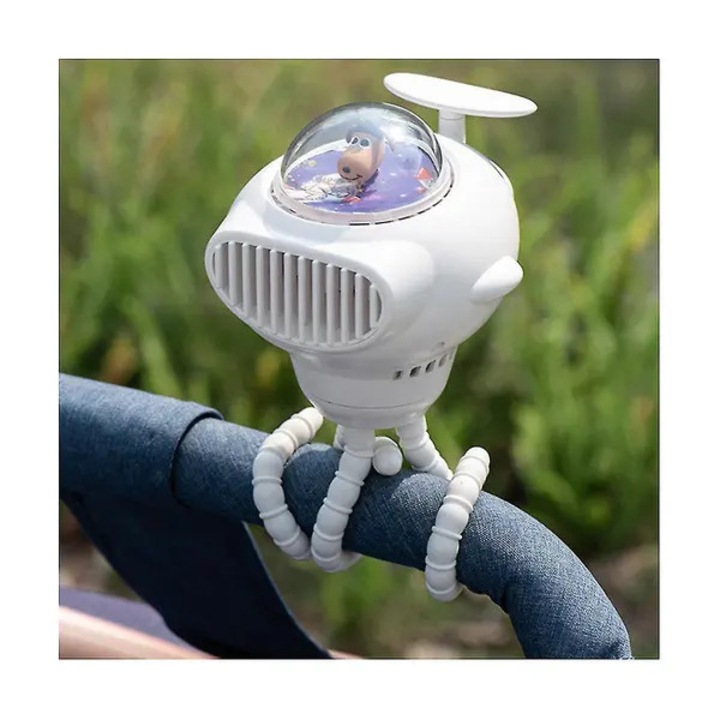 Ventilátor babakocsira, hordozható, fehér, 2000mAh, 3,7V, 36 óra üzemidő