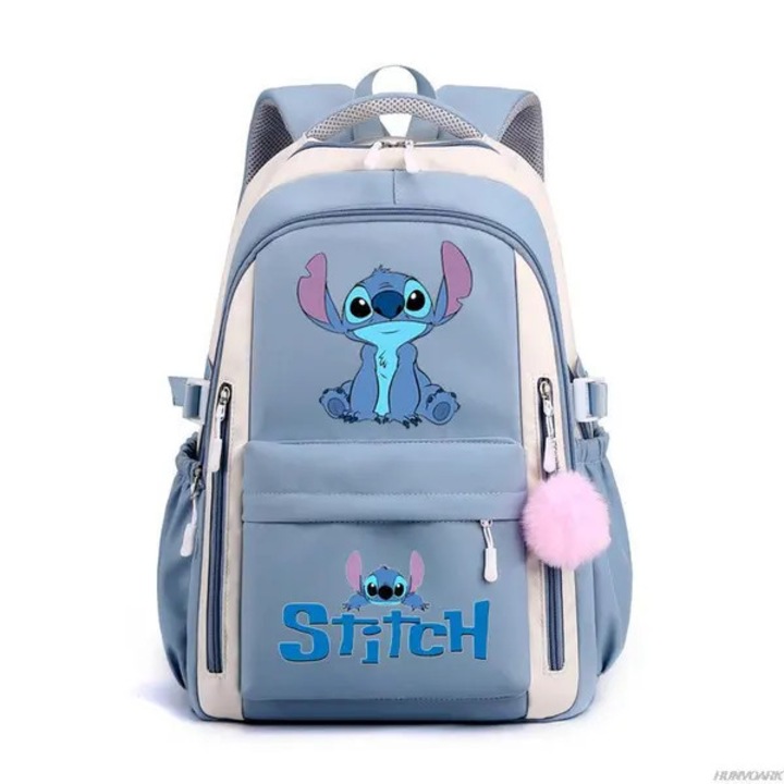 Rucsac scolar unisex, model Lilo & Stitch, 20-35L, nylon, albastru