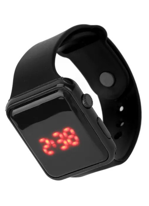Gyermek sport LED digitális óra, négyzet alakú, fekete, 2,2x1,2cm
