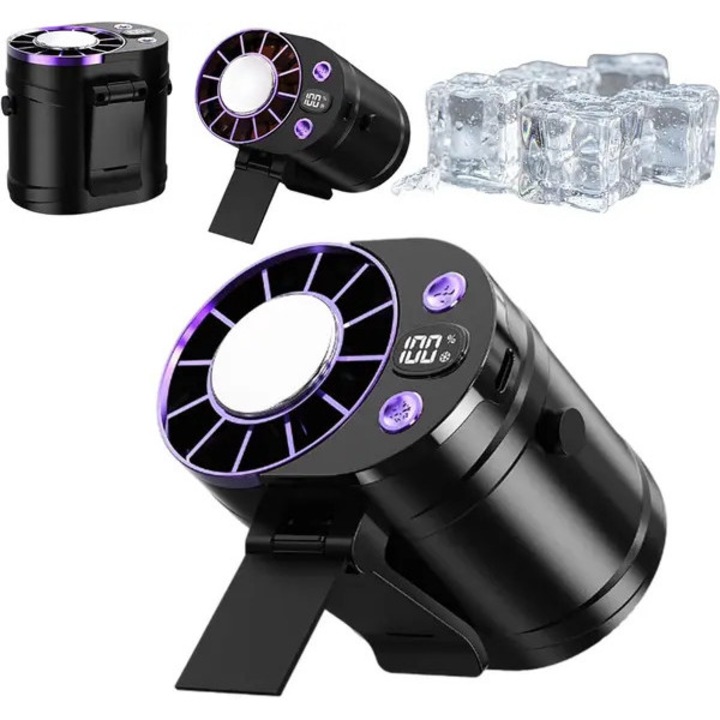 Autós ventilátor csíptetővel, 3000mAh, LED, 360°-os forgatás, fekete