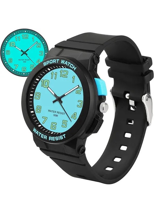 Gyermek analóg óra, háttérvilágítás, 5ATM vízálló, puha TPU szíj, 37mm számlap, zöld