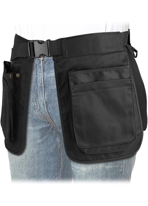 Geanta de talie tripla hippie, geanta sort chelner, geanta multifunctionala din material textil, geanta laterala rezistenta la transpiratie pentru barbati si femei, drumetii, alergare, camping, trekking (negru)
