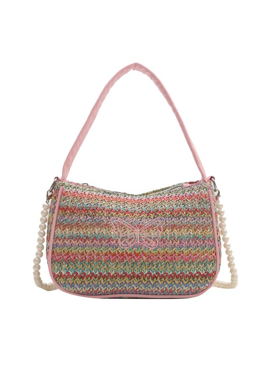 Divatos szőtt táska, sokoldalú gyöngyös lánc női táska, egyvállas crossbody táska, kis négyzet alakú táska