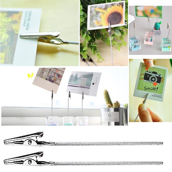 Set 50 cleme metalice pentru fotografii, suport memo, argintiu, dimensiuni variate