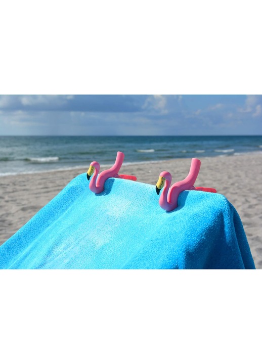 Set 4 cleme pentru prosoape de plaja, flamingo, multicolor