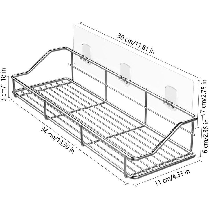 Raft baie inox 304 set 2 bucati argintiu 35.5x13.5x10cm fara gaurire