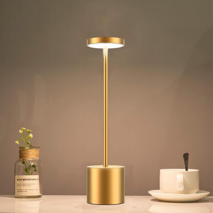 Veioza de masa, 6000mAh, 2 niveluri luminozitate, auriu, 360° iluminare, 20x10x10cm