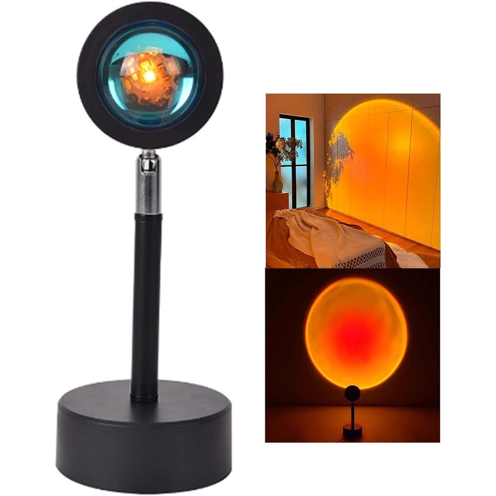 Lampa de podea proiector apus, lumina rosie, rotativa, USB, 30x15x15cm