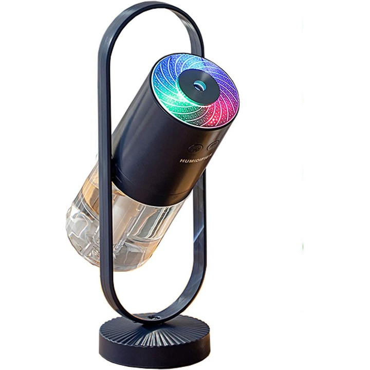 Hordozható mini párásító, többszínű LED, USB, 360°-ban forgatható, 2 mód, fehér