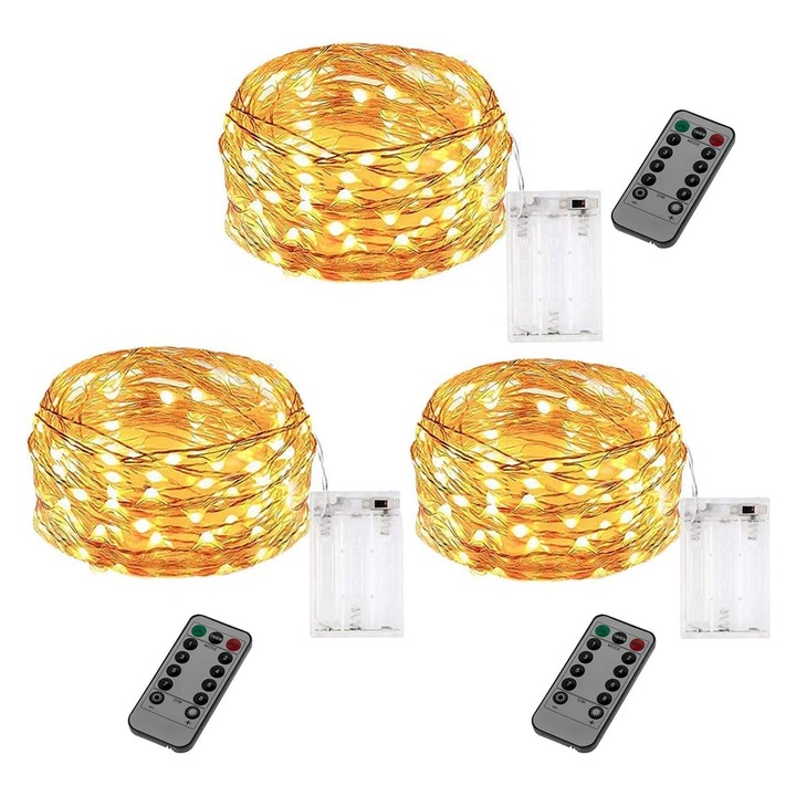 Комплект от 3 LED инсталации 3мx30 крушки, гъвкави, многоцветни, на батерии