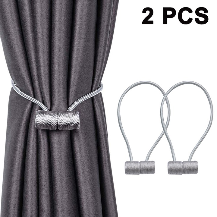 Set 2 cleme magnetice pentru perdele, 40x3cm, gri-bej-negru