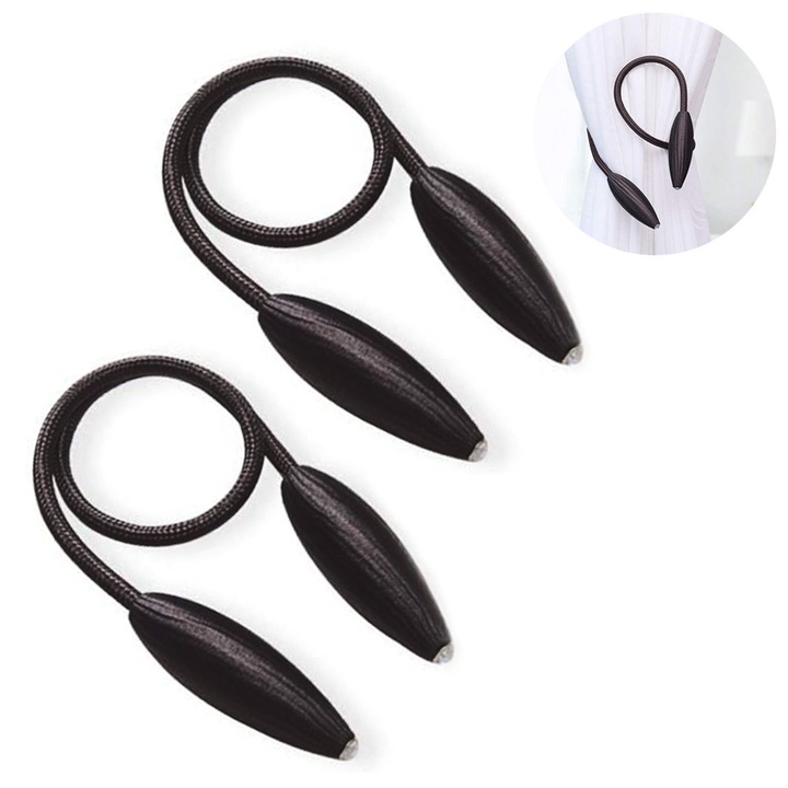 Set 2 accesorii magnetice pentru perdele, 45x2.5cm, gri-maro-cafea