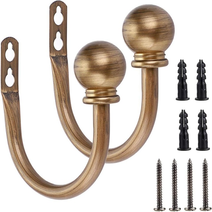 Set 2 Suporturi Metalice pentru Perdele, Negru, 11x10.4cm