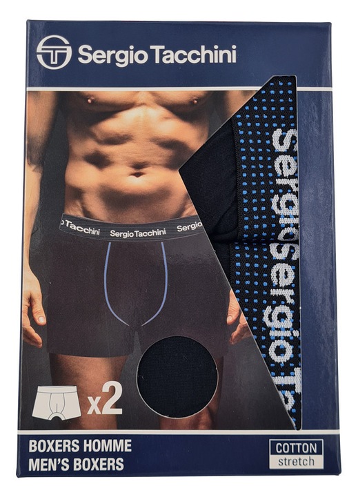 Sergio Tacchini férfi pamut boxeralsó - 2 db/csomag - fekete fehér felirattal - M