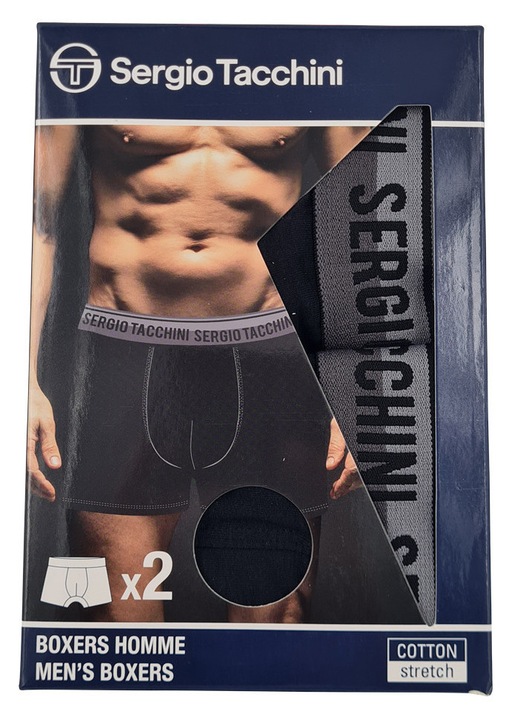 Sergio Tacchini férfi pamut boxeralsó - 2 db/csomag - fekete fekete felirattal - XXL
